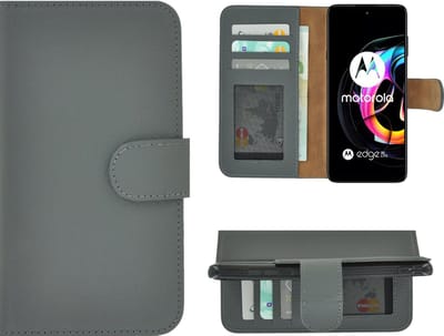 Hoesje Geschikt voor Motorola Moto Edge 20 Lite - Bookcase - Portemonnee Hoes Echt leer Wallet case Grijs