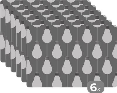 Placemat - Placemats kunststof - Lampen - Patronen - Retro - 45x30 cm - 6 stuks - Hittebestendig - Anti-Slip - Onderlegger - Afneembaar