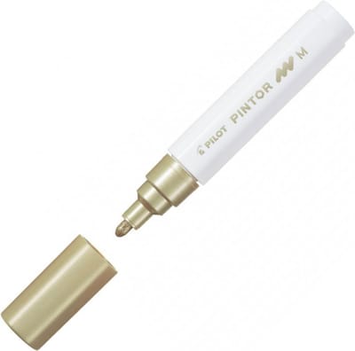 Pilot Pintor Gouden Verfstift - Medium marker met 1,4mm schrijfbreedte - Inkt op waterbasis - Dekt op elk oppervlak, zelfs de donkerste - Teken, kleur, versier, markeer, schrijf, kalligrafeer…