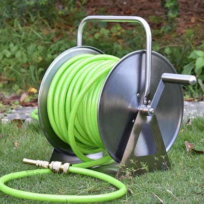 Tuinslang Haspel - Slanghouder Metaal - Tuin Besproeien - Roestvrij Staal - 41x31x44 cm - Zilver
