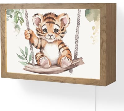 Wandlamp 30x20 cm - Oplaadbaar - Tijger - Dier - Kinderen - Jungle - Wandlampen binnen woonkamer - Slaapkamer lamp met kabel - Decoratieve nachtlamp - Vloerlamp snoer