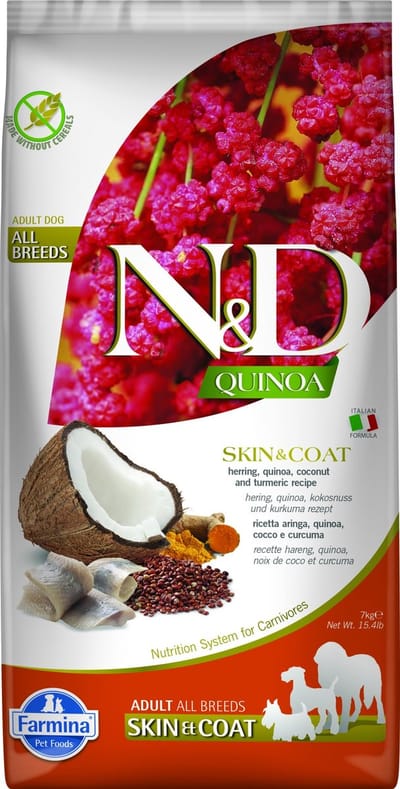 7kg Farmina N&D Quinoa Adult Skin & Coat met haring & kurkuma droog hondenvoer