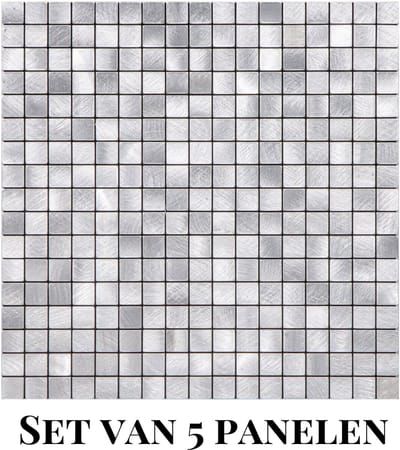 Wallways Wandpanelen - Plaktegels - Set van 5 Tegels - Tegelsticker - Zelfklevende Tegels - 4MM dik - Aluminium toplaag - Waterdicht - Krasbestendig - Hittebestendig - 3M Kleeflaag - Vierkant Zilver