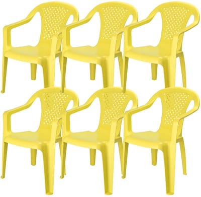 Pro Garden Stoeltjes voor kinderen - 6x - geel - 38 x 52 cm - voor binnen en buiten - kunststof - voor kinderen van 3 tot 7/8 jaar - stapelbaar