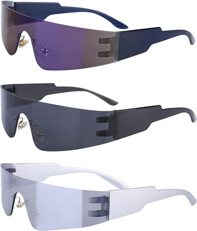 Frameloze Zonnebrillen - Futuristische Brillen - Feest Accessoires - Lichtgewicht Ontwerp - 3 Paar - Gekleurd