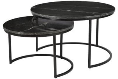 Salontafelset Rond set van 2 - Mangohout Zwart - Bijzettafels - Salontafel Zwart Marmer Rond - Bijzettafeltjes Woonkamer - Salon Tafel Mangohout Rond - Salontafel industrieel Landelijk - Tafeltje Set 2 stuks Zwart (70 cm x 70 cm x 40 cm)