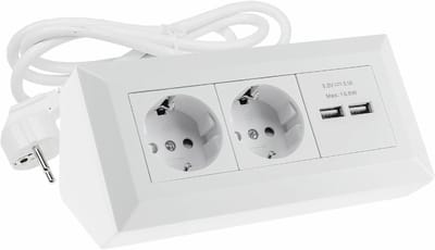 Hoekstopcontact met USB - 2-voudig meervoudig stekkerblok met 1,5 m kabel voor keuken en kantoor