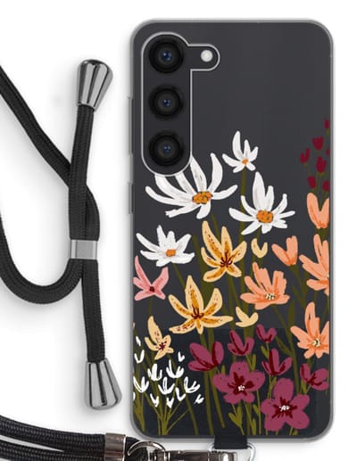 Case Company® - Hoesje met koord geschikt voor Samsung Galaxy S23 hoesje met Koord - Painted wildflowers - Telefoonhoesje met Zwart Koord - Bescherming aan alle Kanten en Over de Schermrand