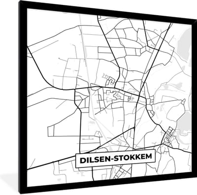 Fotolijst incl. Poster Zwart Wit- België – Dilsen Stokkem – Stadskaart – Kaart – Zwart Wit – Plattegrond - 40x40 cm - Posterlijst