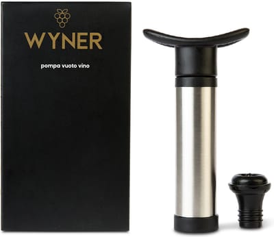 WYNER Pompa Vuoto Vino - Wijnpomp - Vacuümpomp - Wine Saver - Wijn Bewaren - Inclusief 4 GRATIS Afsluitdoppen - Wijnstopper - Flesafsluiter - Wijnflesafsluiter - Flessenstop - Lekt niet - Wijn Accessoires - in Giftbox - Cadeau