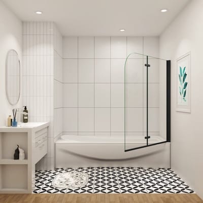 Badwand Black Crocus 2-Delig 100X140 6Mm Helder Glas Antikalk Mat Zwart
