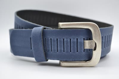 Blauwe Glad Leren Riem – Nederlands split leer - Heren Dames Unisex - Taille maat: 85 cm - Totale lengte: 100 cm - Merk: Scotts Bluf
