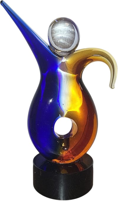 Happy dance - Glas - Glassculptuur - Oranje / Blauw - 15x24x8 cm - Kristalglas