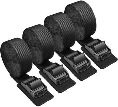 4-Pack Spanbanden 25mm x 2,5m | Zwarte Sjorbanden met Sterke Klikgesp voor Auto, Fiets en Bagage