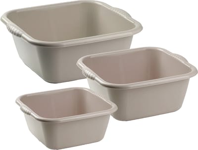 Forte Plastics Afwasbak teil - set van 3 formaten - 6 en 10 en 15 liter - taupe - kunststof