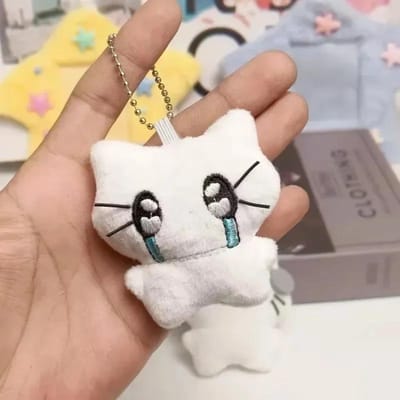 Schattige Koptelefoon Kitten Koppeltje Sleutelhanger Mini Huilende Kat Pop Pluche Sleutelhanger Cartoon Hond Bij Tas Hanger Bedels Rugzak Decoratie white