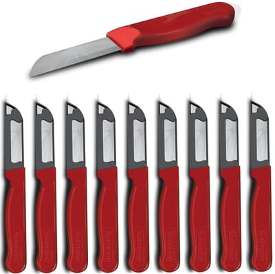 Solingen Schilmesje Robuust Handvat – RVS Glad – 16 cm met Blade Cover – Rood – 10 stuks