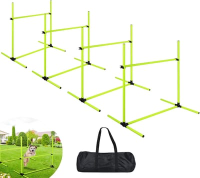 Groente Honden Agility Set - 4 Horden + Slalomstangen - Verstelbare Trainingset met Tas (104x70x101 cm)