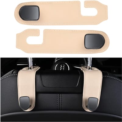 2 stuks haken voor de hoofdsteun van de achterbank van de auto, multifunctionele en duurzame haken voor de auto, universele haak voor de hoofdsteun van de achterbank van de auto (beige)