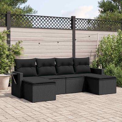 vidaXL - 6-delige - Loungeset - met - kussens - poly - rattan - zwart