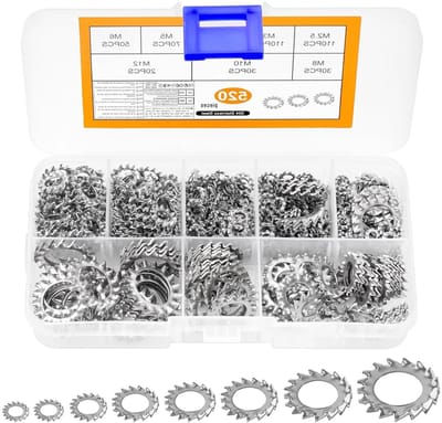 Set van 520 Rvs Lock Washers en Retaining Discs - Assortiment voor M2.5 t/m M12 met Binnen- en Buitentanden, Ideaal voor Bevestiging en Montage