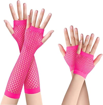 Lange en korte net handschoenen, 2 paar zwarte vingerloze visnet handschoenen voor avondkleding en feestoutfits