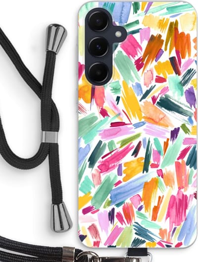 Case Company® - Hoesje met koord geschikt voor Samsung Galaxy A55 hoesje met Koord - Watercolor Brushstrokes - Telefoonhoesje met Zwart Koord - Bescherming aan alle Kanten en Over de Schermrand