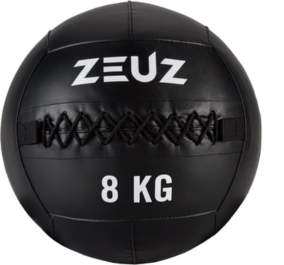 ZEUZ Wall Ball 8 KG Pro+ Geschikt voor CrossFit, Fitness & Hyrox – PU Foam Vulling & Vinyl – 8kg & 35 CM Diamter - Zwart & Wit