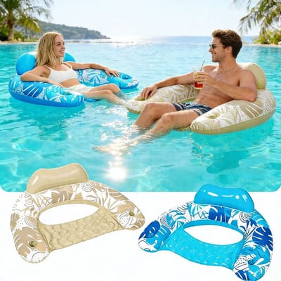 Opblaasbare Zwembadstoel Set van 2 Ultiem Comfort - Zwembadstoel Met Bekerhouder & Hoofdsteun voor Relaxen op Niveau – Opblaasbare Ligstoel Ruim & Stevig voor Volwassenen | Perfect voor Strand, Zwembad & Vakantie