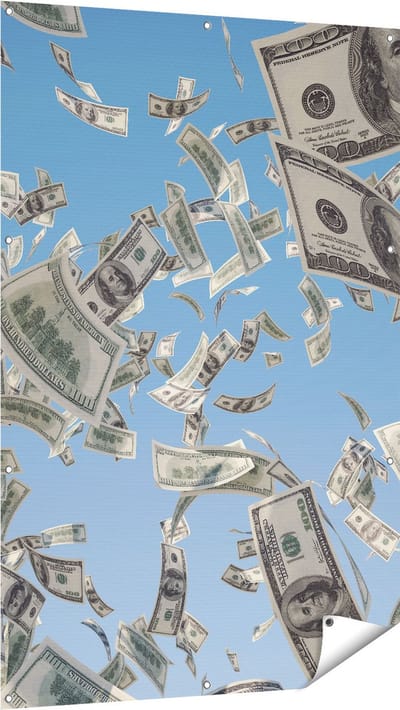 Gards Tuinposter Dollarbiljetten in de Lucht - Geld - 100x150 cm - Tuindoek - Tuindecoratie - Wanddecoratie buiten - Tuinschilderij