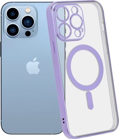 ShieldCase telefoonhoesje geschikt voor Apple iPhone 13 Pro hoesje transparant Magneet metal coating - paars - Shockproof hoesje - Extra robuuste rand - Beschermhoesje - Shockproof Hardcase - Transparant doorzichtig hoesje