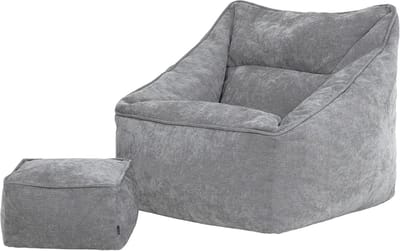Comfortabele Zitzak Fauteuil met Voetensteun - Grijs Chenille