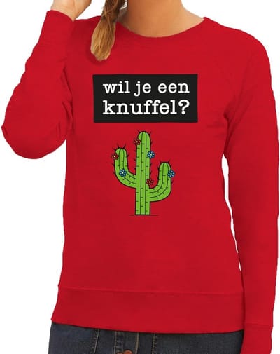 Wil je een Knuffel tekst sweater rood dames - dames trui Wil je een Knuffel? XS