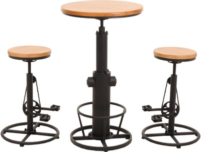 Set bartafel + 2x barkruk MCW-N20, barkruk hoge tafel in hoogte verstelbaar draaibare voetensteun industrieel hout ~ natuur