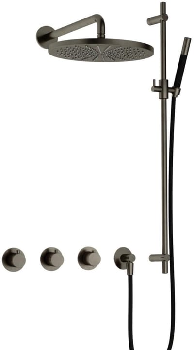 Hotbath Cobber - CB7067 - Inbouw Regendoucheset - Verouderd Ijzer - 2 Stopkranen - Thermostatisch - Wandarm 40 cm - Hoofddouche 300 mm - Staafhanddouche - Glijstang 900 mm - met M106 - Waterbesparend