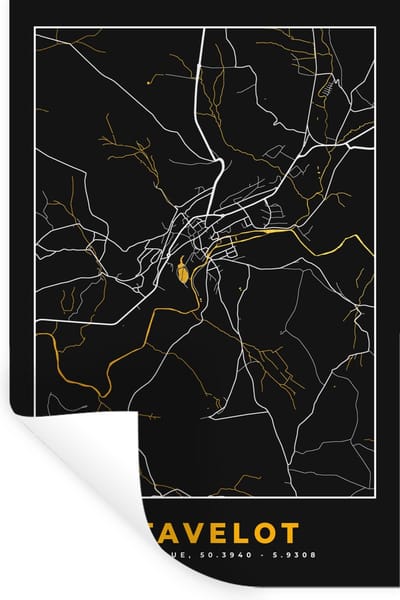 Muurstickers - Sticker Folie - Goud - Stadskaart - Plattegrond - Stavelot - Kaart - 20x30 cm - Plakfolie - Muurstickers Kinderkamer - Zelfklevend Behang - Zelfklevend behangpapier - Stickerfolie