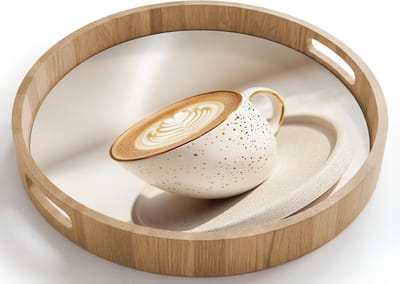 Dienblad rond 40x40 cm - Schootdienblad hout - Cappuccino - Schuim - Schotel - Beige - Borrelplank rechthoek - Plateau houten dienbladen