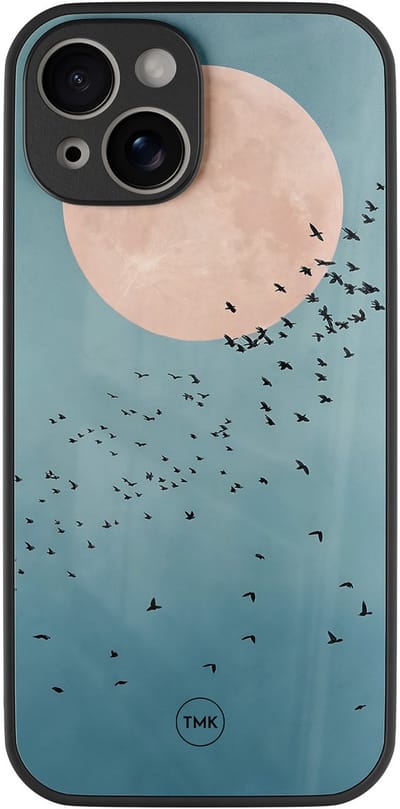 Hoesje geschikt voor Apple iPhone 13 - Moon birds - Blauw - TPU luxe case (glossy toplaag) - Vogel - Hardcase backcover zwart
