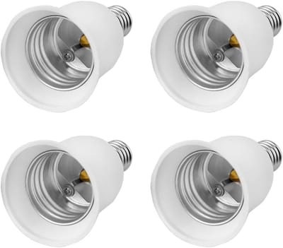 Adapter E14 naar E27 voor LED- en spaarlampen, converter voor fitting, 4 stuks, geschikt voor verlichting en lampen