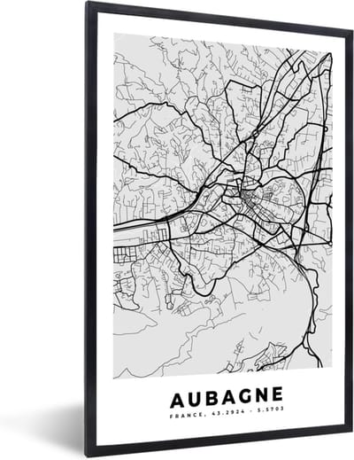 Fotolijst incl. Poster - Kaart - Stadskaart - Aubagne - Plattegrond - Frankrijk - 40x60 cm - Posterlijst