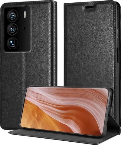 Cadorabo Hoesje geschikt voor ZTE Axon 40 ULTRA in ZWARTE NACHT - Beschermhoes met magnetische sluiting, standfunctie en kaartvakje Book Case Cover Etui