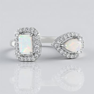 Cavill - Elegante Damesring - 925 Sterling Zilver Platina - Welo Opaal Peervorm 0 496 ct - 38 Cambodjaanse Zirkon 0 406 ct