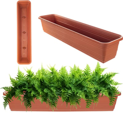 KADAX Bloembak, balkonpot van kunststof, weerbestendige plantenbak, bloempot, leuningbak voor het kweken van bloemen, kruiden en planten (baksteenrood, 80 cm)