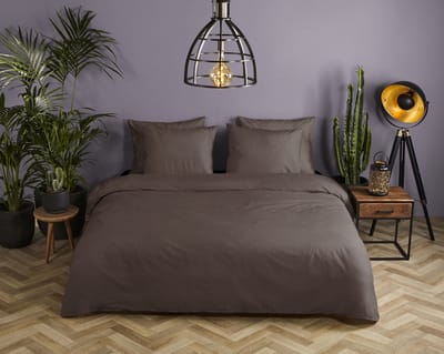 HIP dekbedovertrek effen kleur - 1 persoons 140x200/220 cm - Bruin - 100% Katoen satijn