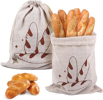 KZQ Twee linnen broodzakken – met trekkoord – 30 x 45 cm – herbruikbaar – geschikt voor het bewaren van brood, groente en fruit; ideaal voor het bewaren in de keuken.