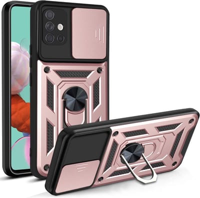 Coverup Hoesje - Geschikt voor Samsung Galaxy A51 Hoesje - Coverup Armor Ring Kickstand Back Cover met Camera Shield - Rose Gold