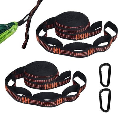 Hangmat Bevestiging Set - Touw & Haken - Buiten Ontspannen - Versterkte Polyester Banden - 2 Meter Lengte - Zwart