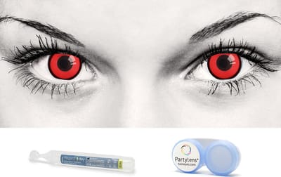 Partylens® rode kleurlenzen - Red Manson - combi-set zachte jaarlenzen met vloeistof & lenshouder - Halloween - Cosplay