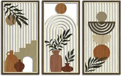 Set van 3 houten boho wanddecoraties met geometrische bladeren voor moderne interieurdecoratie, minimalistische wandkunst voor woonkamer en slaapkamer