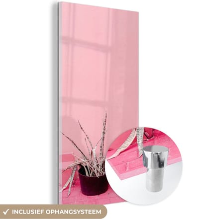 MuchoWow® Glasschilderij 20x40 cm - Schilderij acrylglas - Zomer - Roze - Planten - Foto op glas - Schilderijen